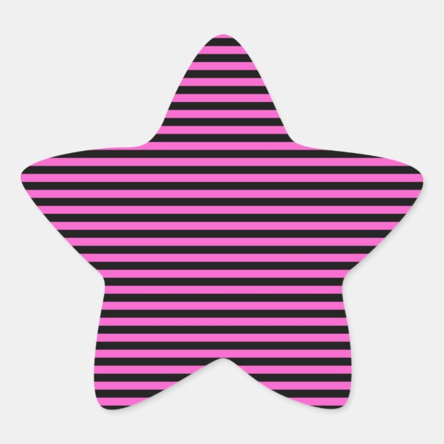 Bright Pink and Black Stripes Star Sticker (Front)