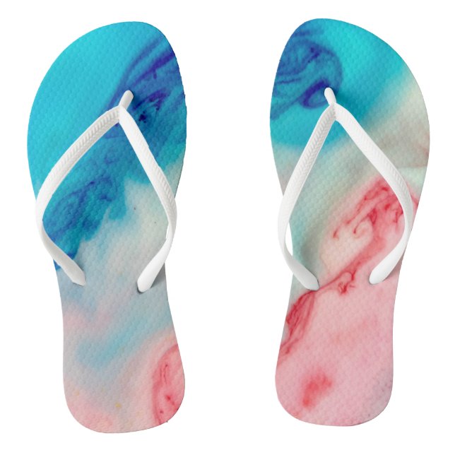 bright pink and blue alcohol ink watercolour  flip flops (Footbed)