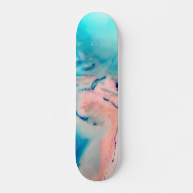 bright pink and blue alcohol ink watercolour skateboard (Front)