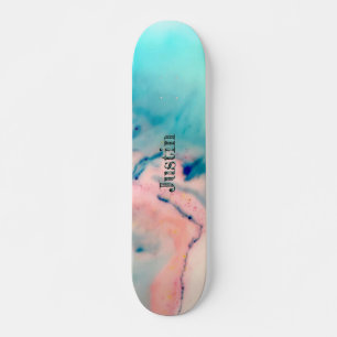 bright pink and blue alcohol ink watercolour skateboard