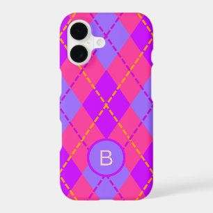Bright Pink and Blue Argyle Pattern Monogram