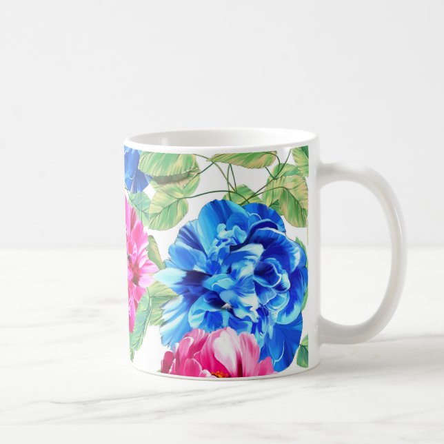 Bright Pink and Blue Floral Pretty Pattern Coffee Mug (Right)