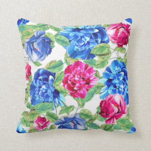 Bright Pink and Blue Floral Pretty Pattern Throw P Pillow
