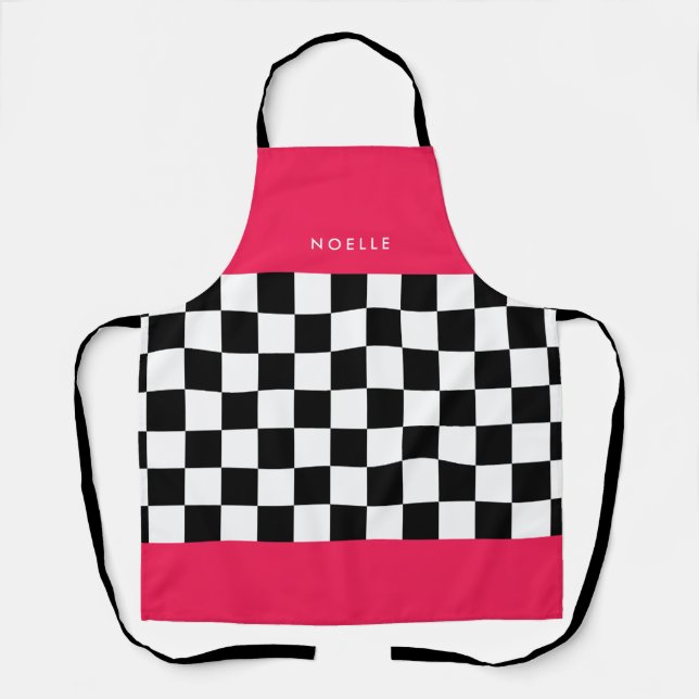 Bright pink and checkerboard apron (Front)