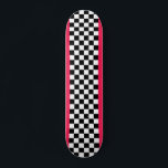 Bright pink and checkerboard skateboard<br><div class="desc">A black and white classic checkerboard pattern, with some bright vibrant pink.</div>