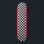 Bright pink and checkerboard skateboard<br><div class="desc">A black and white classic checkerboard pattern, with some bright vibrant pink.</div>