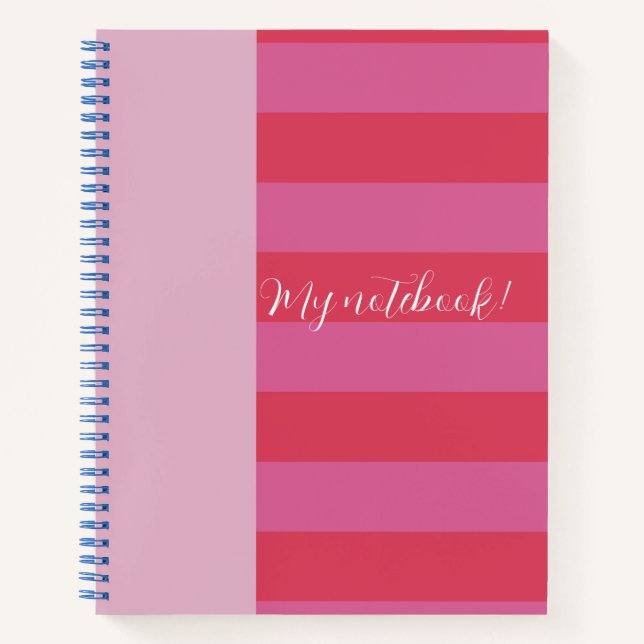 Bright Pink and cheerful Red striped Notebook (Front)