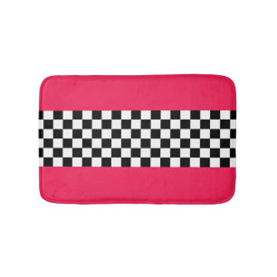 Bright pink and chequerboard bath mat