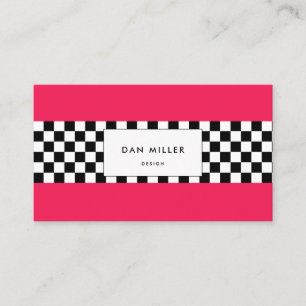 Bright pink and chequerboard business card