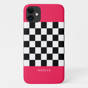 Bright pink and chequerboard iPhone 11 case