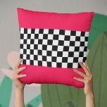 Bright pink and chequerboard throw pillow<br><div class="desc">A black and white classic chequerboard pattern,  with some bright vibrant pink.</div>