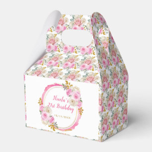 Bright Pink and Gold Elegant Flowers Birthday Favor Box