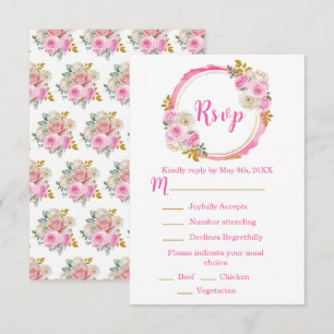 Bright Pink and Gold Elegant Flowers Sweet Sixteen RSVP Card