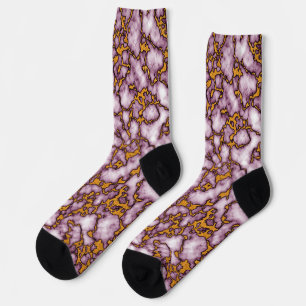 Bright Pink and Gold Marble Texture Design Socks