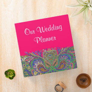 Bright Pink and Green Paisley Wedding Planner Binder