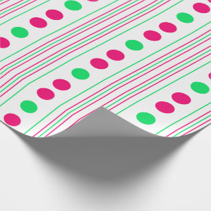 Bright Pink and Green Polka Dots and Stripes Wrapping Paper