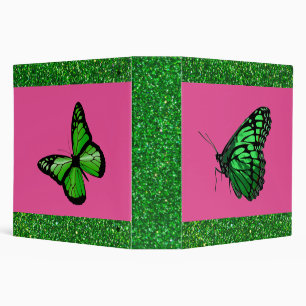 Bright Pink and Lime Green Butterfly Binder