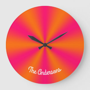 Bright Pink and Orange Gradient Large Clock