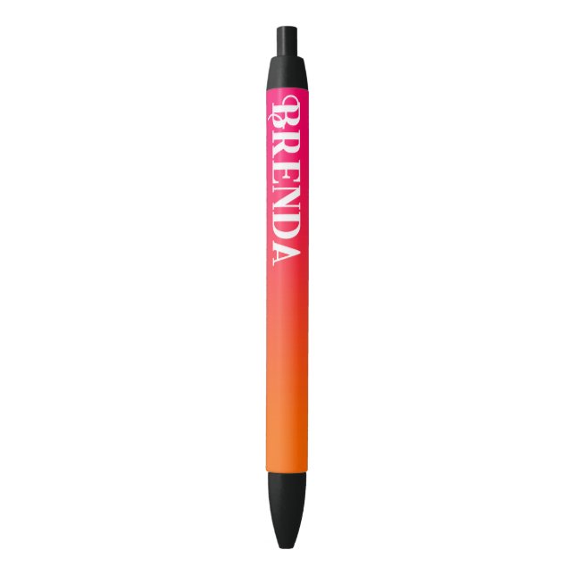 Bright Pink and Orange Gradient Personalized Black Ink Pen (Front Vertical)