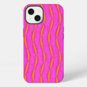 Bright Pink and Orange Modern Abstract Stripes iPhone 13 Case