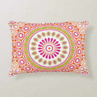 Bright Pink and Orange Spring Mandala Flower Accent Pillow