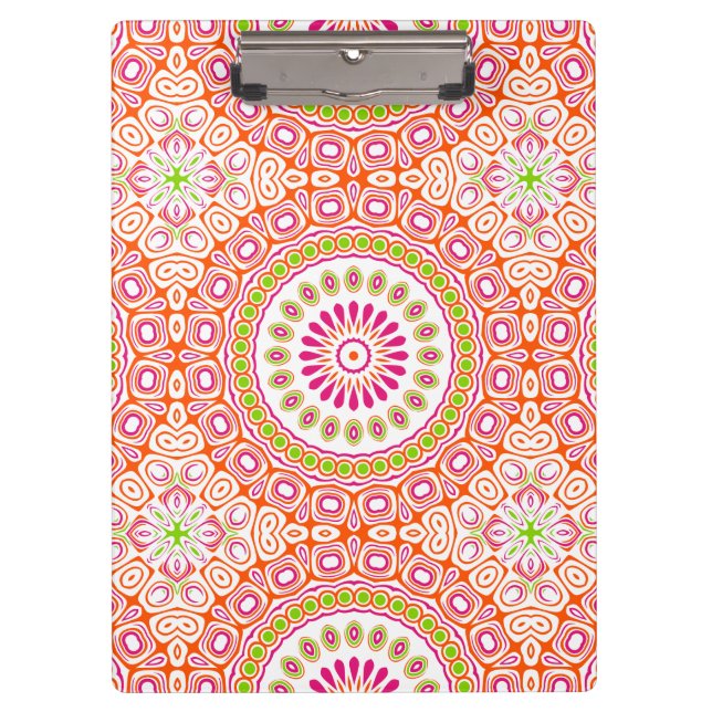 Bright Pink and Orange Spring Mandala Flower Clipboard (Front)