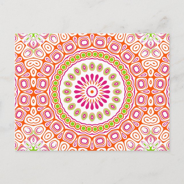 Bright Pink and Orange Spring Mandala Flower Postcard (Front)