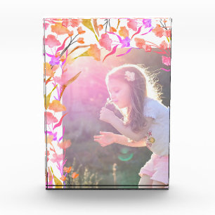 Bright Pink and Orange Wildflower Kids Photo Block