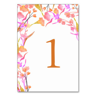 Bright Pink and Orange Wildflower Table Number