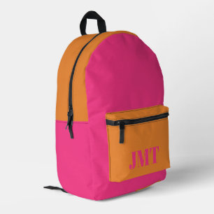 Bright Pink and Orange with Monogram Printed Backpack