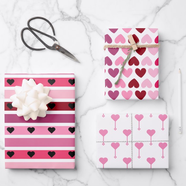 Bright pink and purple hearts Valentine's Day Wrapping Paper Sheet (Front)