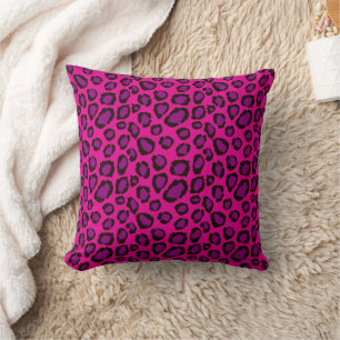 Bright Pink And Purple Leopard Print Pattern Throw Pillow