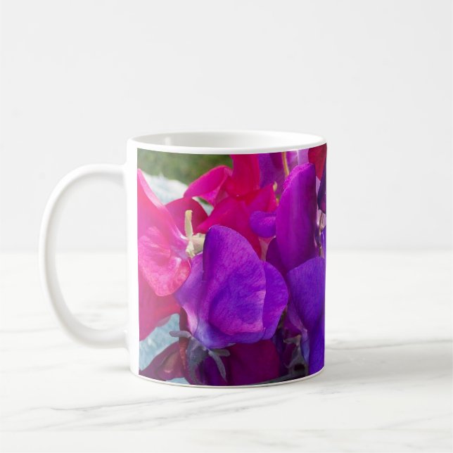 Bright Pink and Purple Sweet Peas Photograph Coffee Mug (Left)