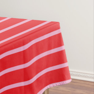 Bright Pink and Red Stripes Christmas Holiday Tablecloth