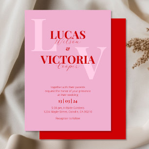 Bright pink and red wedding invitation