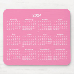Bright Pink and White 2024 Calendar Mouse Pad