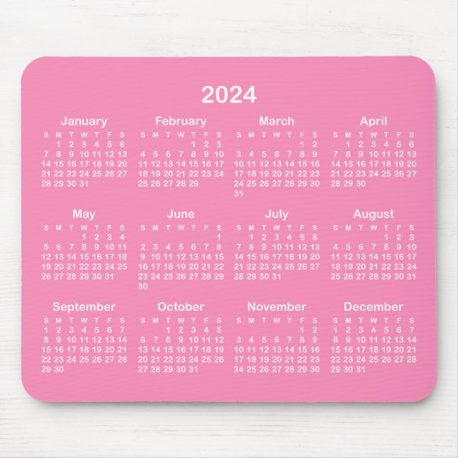 Bright Pink and White 2024 Calendar Mouse Pad (Front)