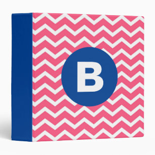 Bright Pink and White Chevron Pattern Monogram Binder
