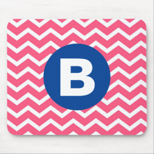 Bright Pink and White Chevron Pattern Monogram Mouse Pad