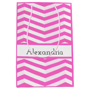 Bright Pink and white chevron Striped Medium Gift Bag