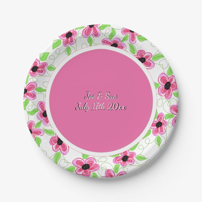Bright Pink And White Paper Plate (Front)