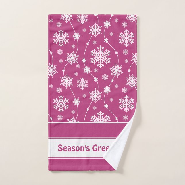 Bright Pink and Winter White Snowflake Pattern Bath Towel Set (Hand Towel)