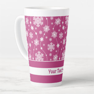 Bright Pink and Winter White Snowflake Pattern Latte Mug