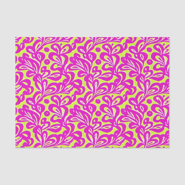 Bright Pink and Yellow Botanical Tissue Paper (Front)