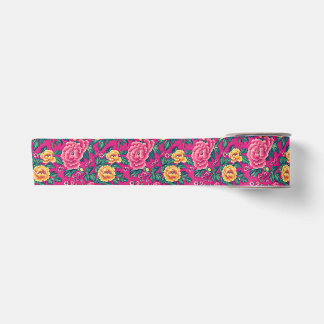 Bright Pink and Yellow Chinoiserie Floral Satin Ribbon