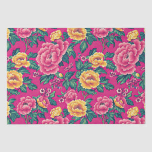 Bright Pink and Yellow Chinoiserie Floral Tissue Paper