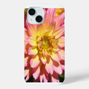 Bright Pink and yellow Dahlia Flower iPhone 15 Case