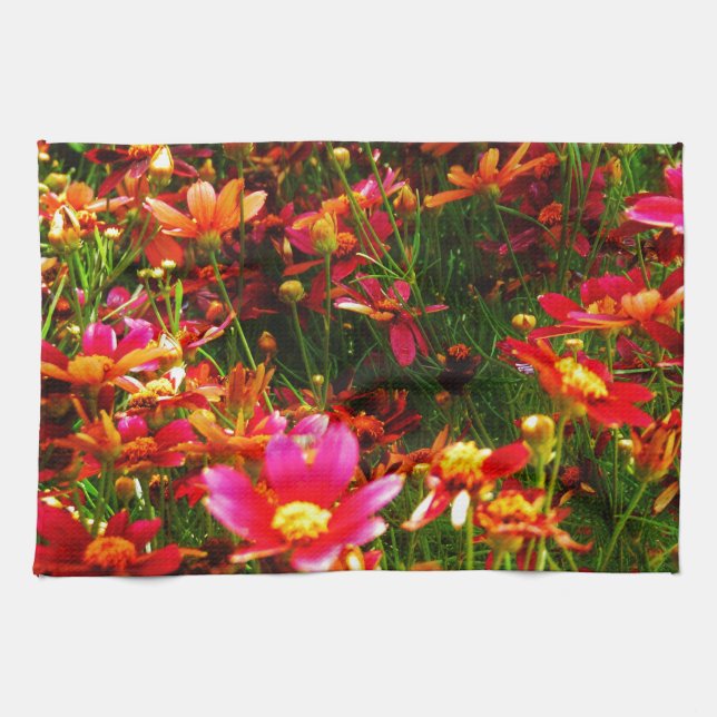 Bright pink and yellow Daisy Wild flowers Kitchen Towel (Horizontal)