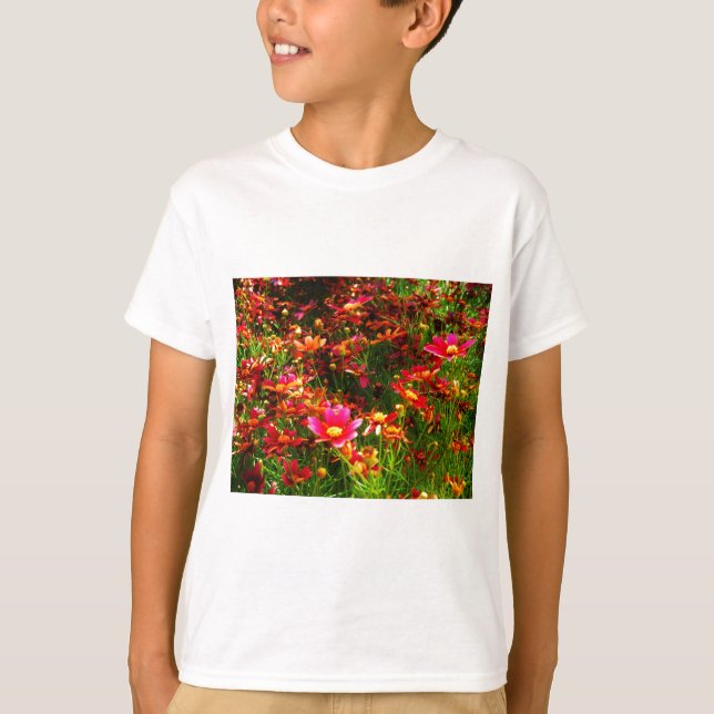 Bright pink and yellow Daisy Wild flowers T-Shirt (Front)
