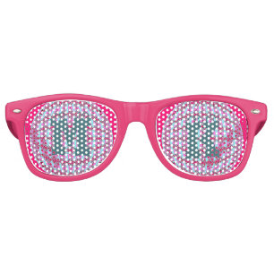 Bright Pink/Aqua X Pattern Globe Design w/Monogram Retro Sunglasses
